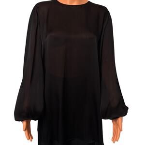 The Row SIlk Sheer Black Tie Open Back Top size XS Bishop Sleeves Tunic Length
